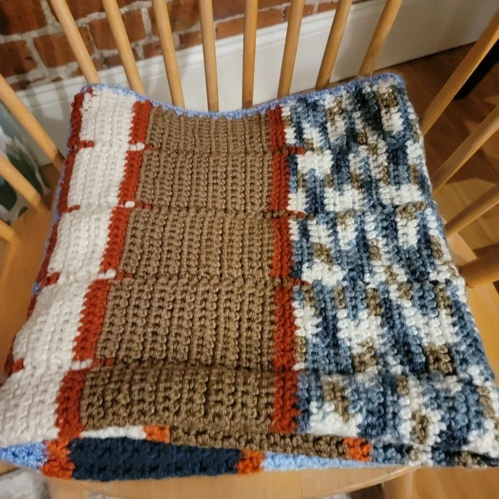 Vintage Granny Crochet Afghan Throw baby Blanket Handmade Multi Color Striped